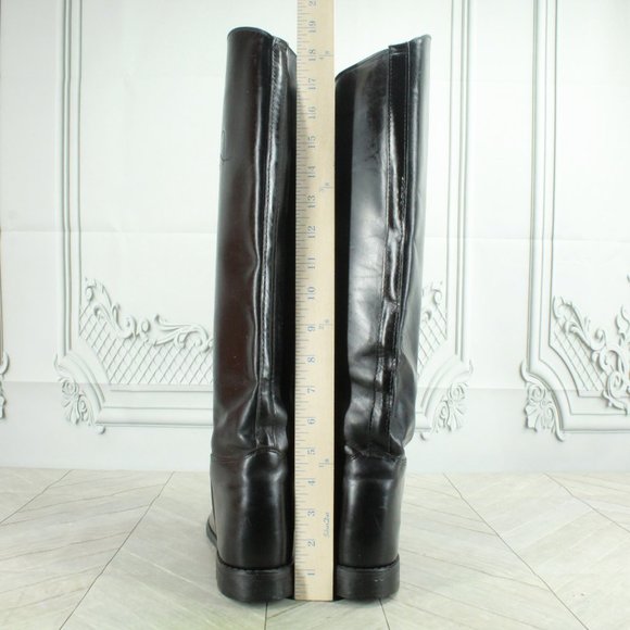 *Unbranded Black Leather Pull On Almond Toe Tall Boots Size 7 B - Picture 6 of 8